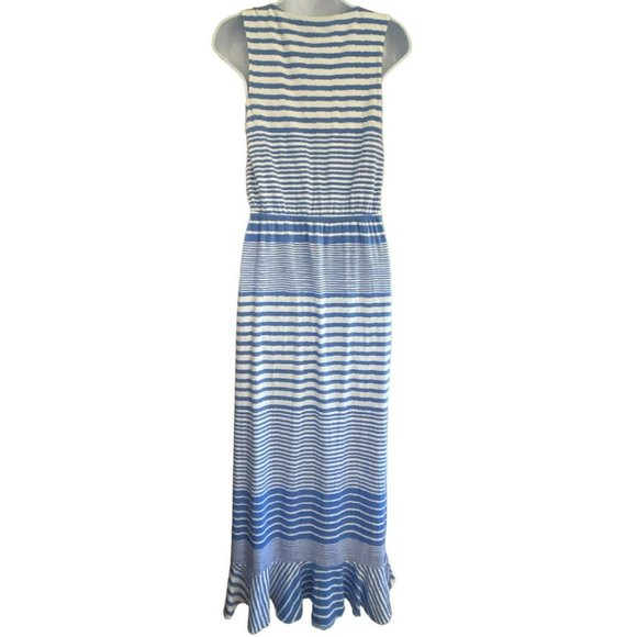 Vineyard Vines Women's Blue White Striped Ruffle Maxi Dress Small Sleeveless - Picture 5 of 6